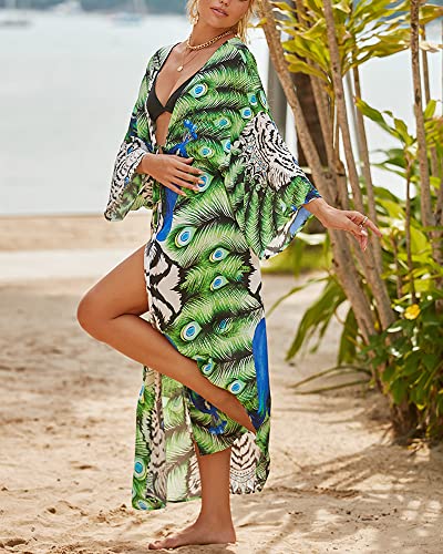 Women Swimsuit Cover Up Bathing Suit Kimono Long Beach Dress Floral Lace Bikini Swim Coverup Sun Protection Clothing