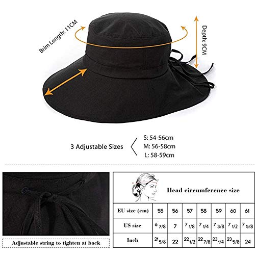 Comhats Ladies Sun Hat Foldable UPF 50 Wide Brim with Neck Protection Summer Spring UV Cotton Safari Gardening Walking Hat with Chin Strap Beige Small