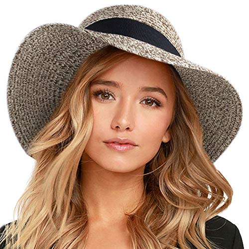 FURTALK Womens Beach Sun Straw Hat UV UPF50 Travel Foldable Brim Summer UV Hat