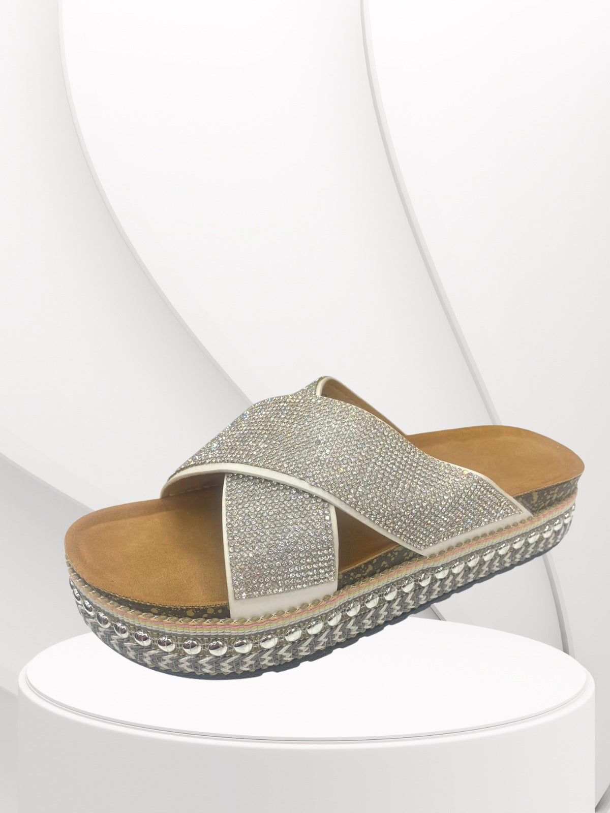 Silver Metallic Chunky Sole Thread Detailed Sliders