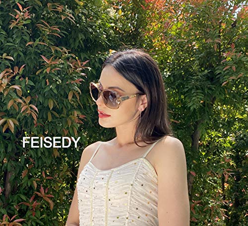 FEISEDY Oversized Polarised Square Sunglasses Sparkling Composite Large Frame Ladies Sunglasses Classic Womens Sunglasses