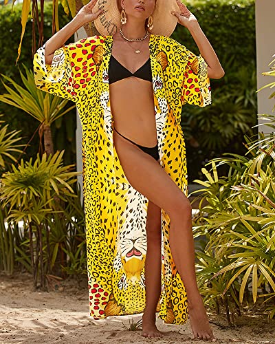 Women Swimsuit Cover Up Bathing Suit Kimono Long Beach Dress Floral Lace Bikini Swim Coverup Sun Protection Clothing