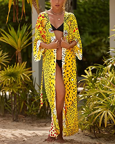 Women Swimsuit Cover Up Bathing Suit Kimono Long Beach Dress Floral Lace Bikini Swim Coverup Sun Protection Clothing