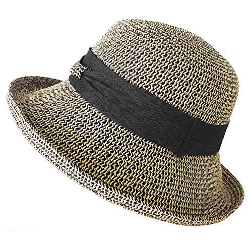 TOSKATOK® Ladies Womens Adjustable Summer Sun Hat Fashion Foldable Roll Brim Trilby Bowler Brown/Beige…