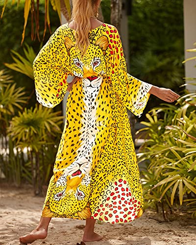 Women Swimsuit Cover Up Bathing Suit Kimono Long Beach Dress Floral Lace Bikini Swim Coverup Sun Protection Clothing