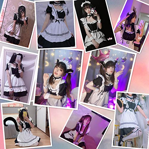 Wannsee Anime French Maid Apron Lolita Fancy Dress Cosplay Costume Furry Cat Ear Gloves Socks Set