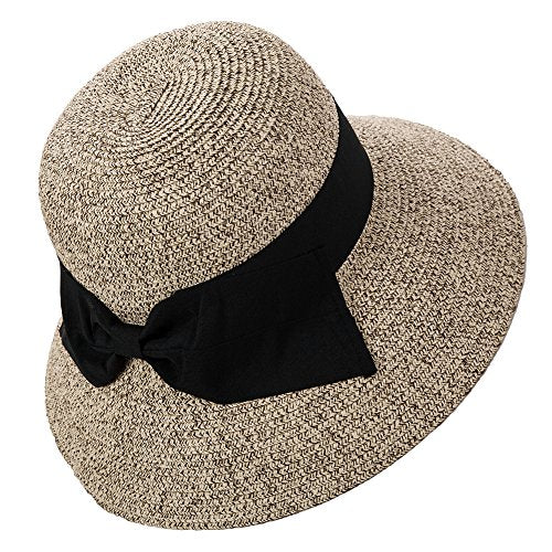 Comhats Sun Hats for Women Foldable UV Protection Large Wide Brimmed Floppy Panama Style Straw Beach Hat Fashionable Fedora Adjustable Beige