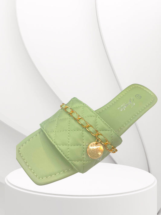 Pastel Summer Green Satin Chain Detailed Sliders