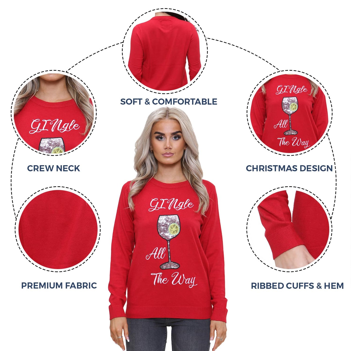 NOROZE Women's Christmas Tops Sweatshirts Sequin Jingle Bells HoHoHo Pug Mrs Claus Xmas Jumper