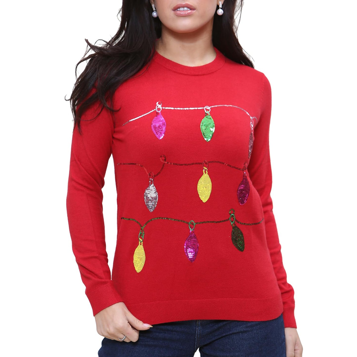 NOROZE Women's Christmas Tops Sweatshirts Sequin Jingle Bells HoHoHo Pug Mrs Claus Xmas Jumper