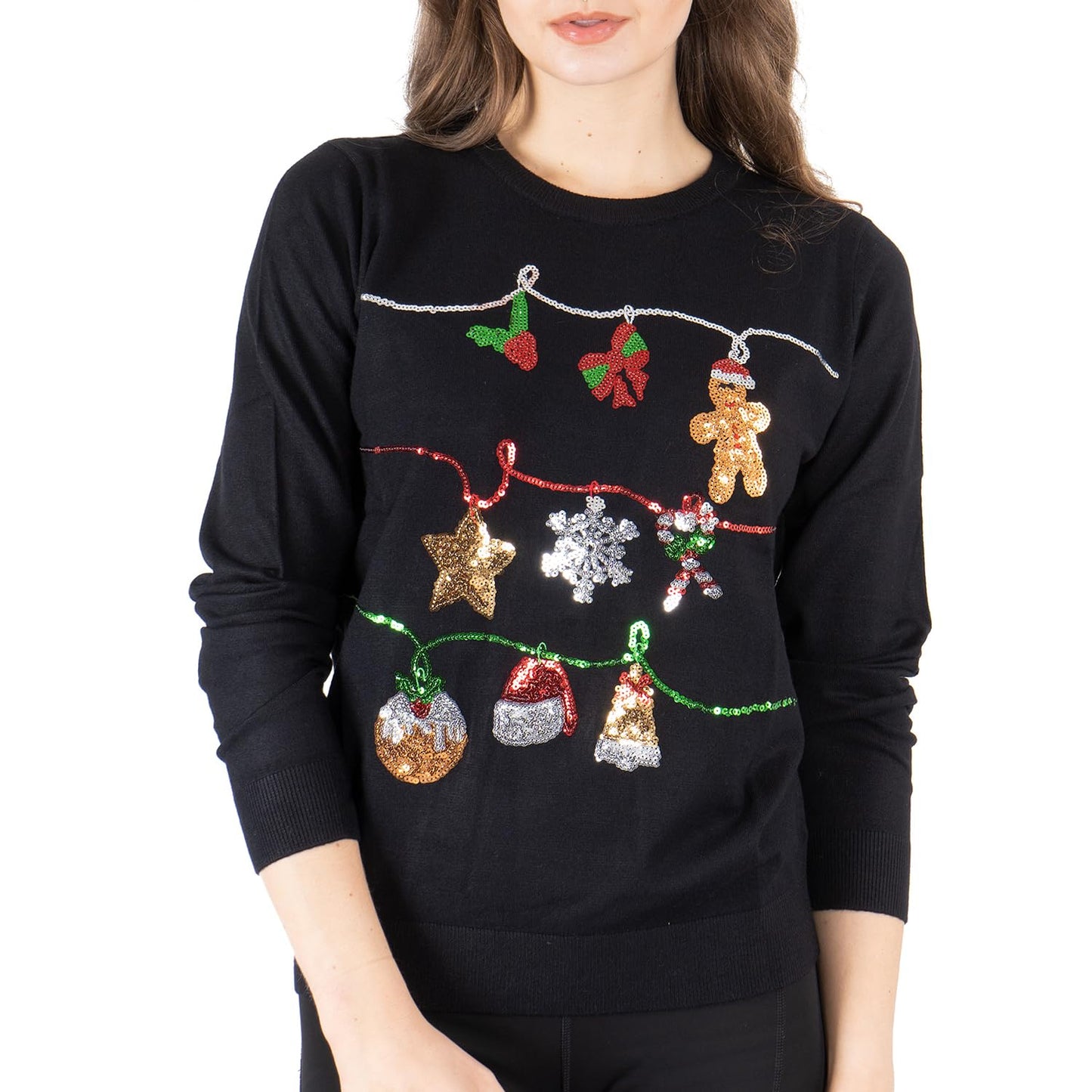 NOROZE Women's Christmas Tops Sweatshirts Sequin Jingle Bells HoHoHo Pug Mrs Claus Xmas Jumper