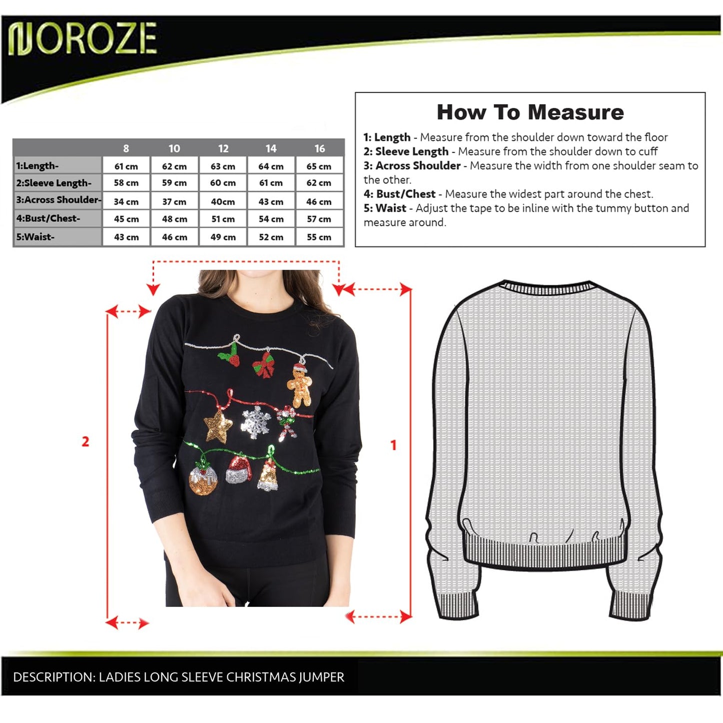 NOROZE Women's Christmas Tops Sweatshirts Sequin Jingle Bells HoHoHo Pug Mrs Claus Xmas Jumper