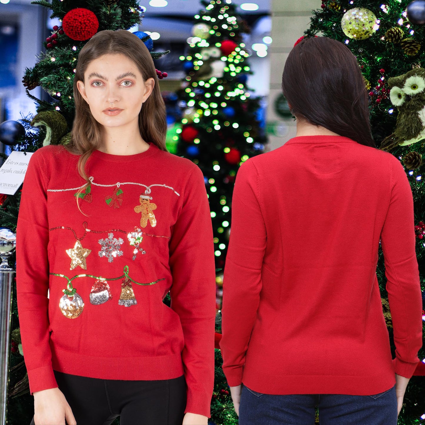 NOROZE Women's Christmas Tops Sweatshirts Sequin Jingle Bells HoHoHo Pug Mrs Claus Xmas Jumper