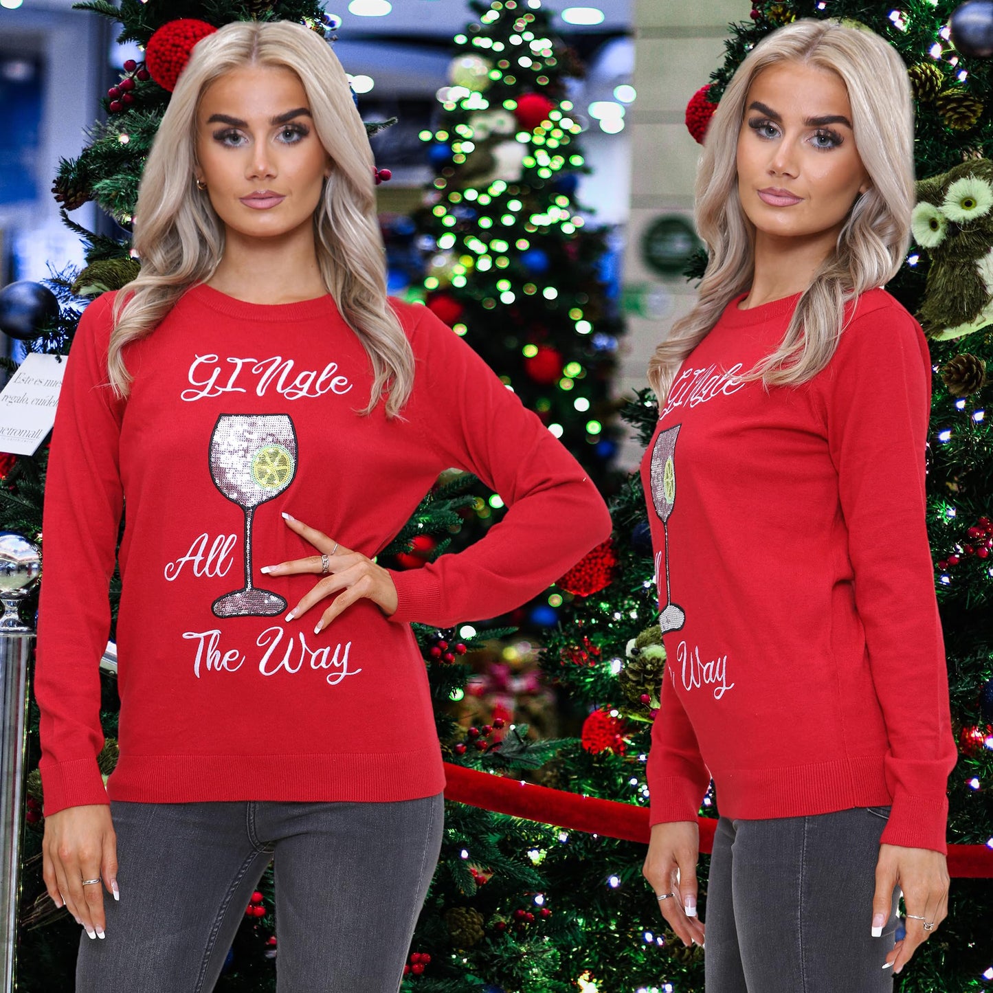 NOROZE Women's Christmas Tops Sweatshirts Sequin Jingle Bells HoHoHo Pug Mrs Claus Xmas Jumper