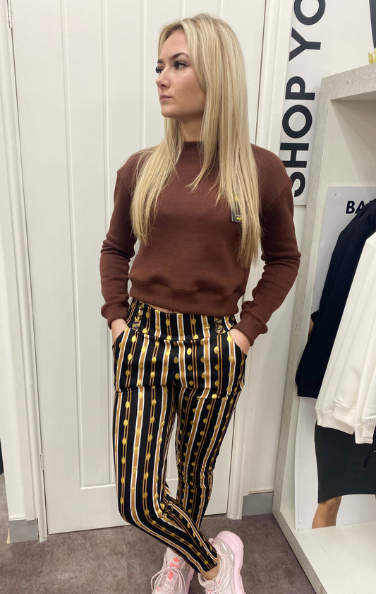 LYCRA GOLD BROWN  BUTTON LEGGINGS & CROP SWEAT SHIRT