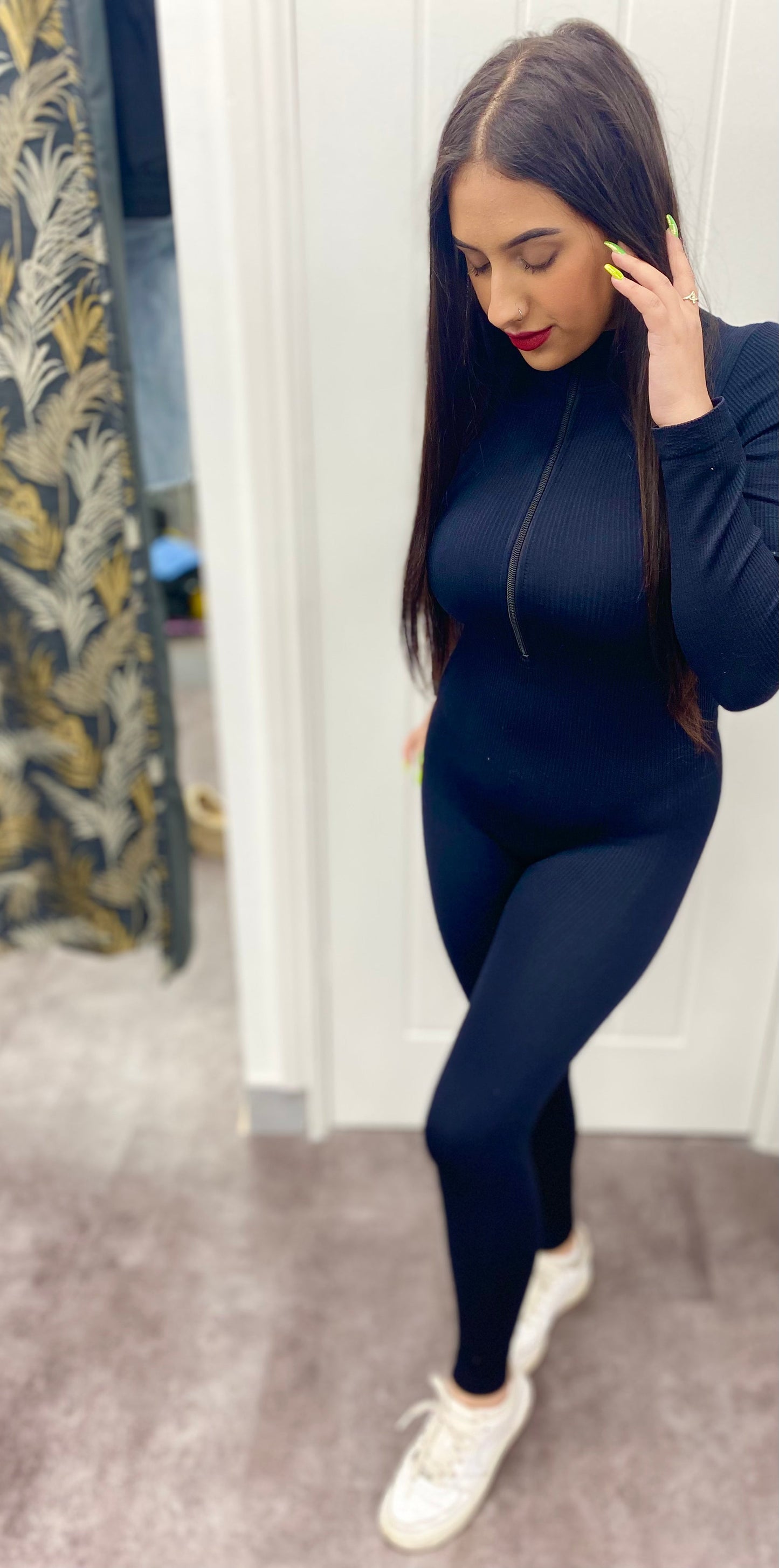 SELENA BLACK RIBBED UNITARD