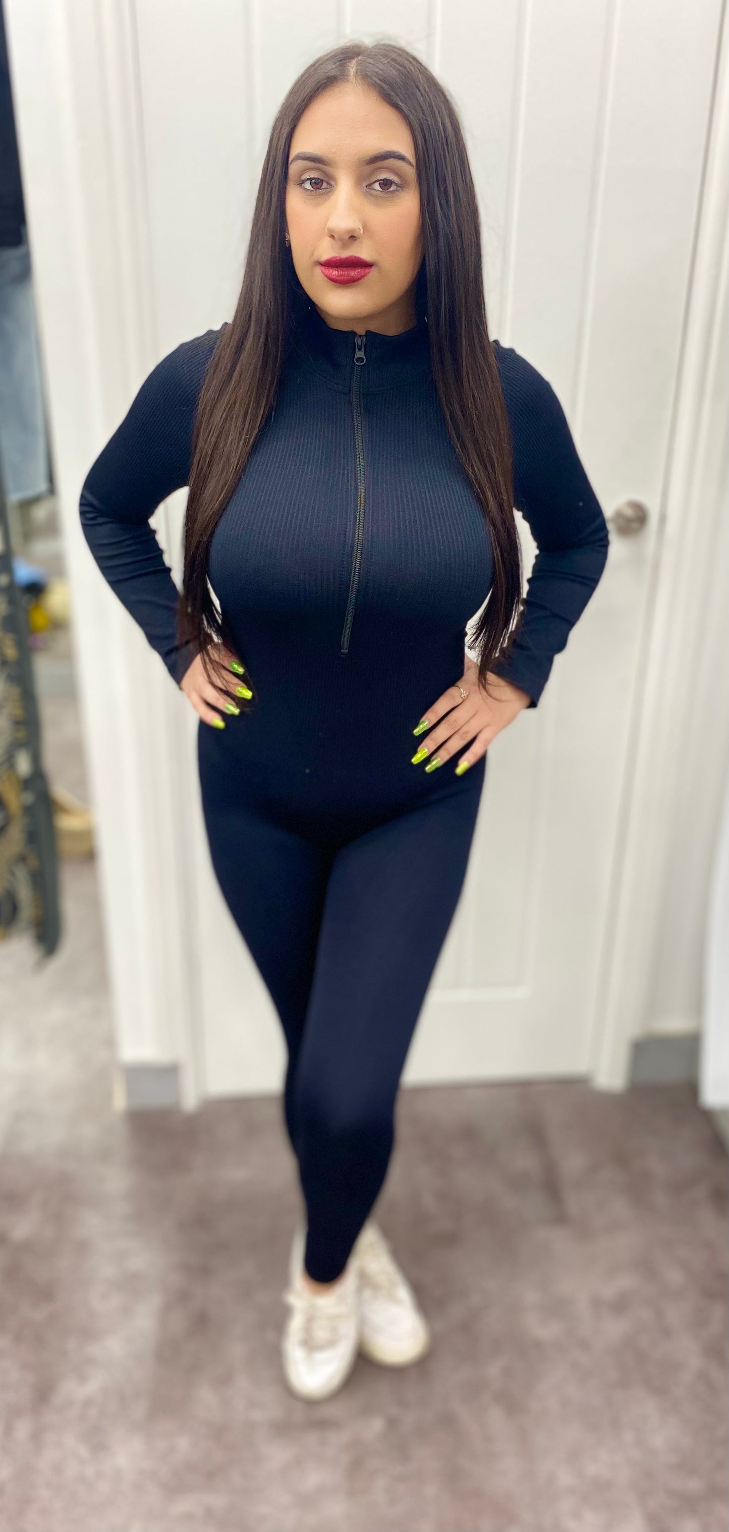 SELENA BLACK RIBBED UNITARD