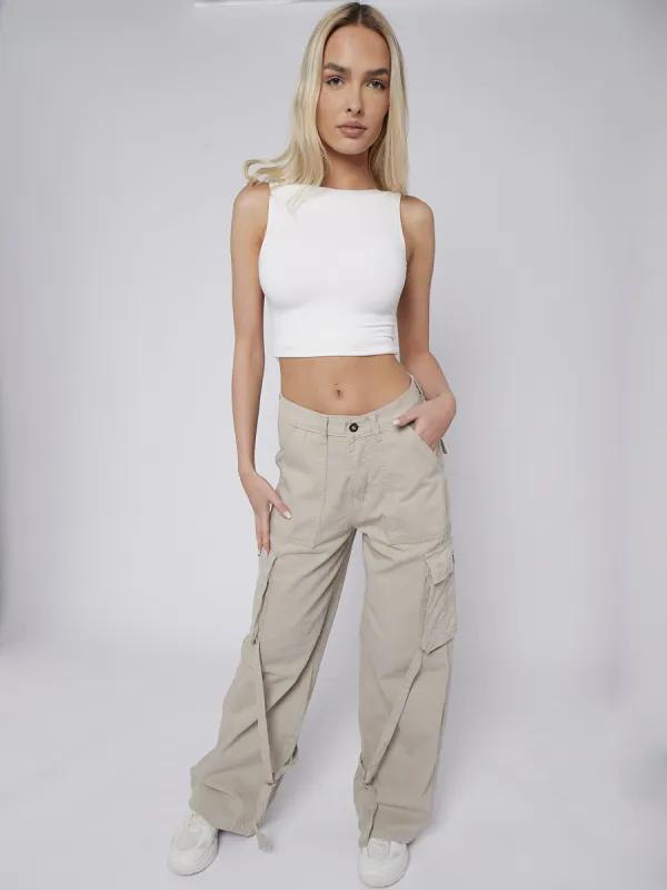 STONE DINO High Waist Wide Leg Cargo Jeans