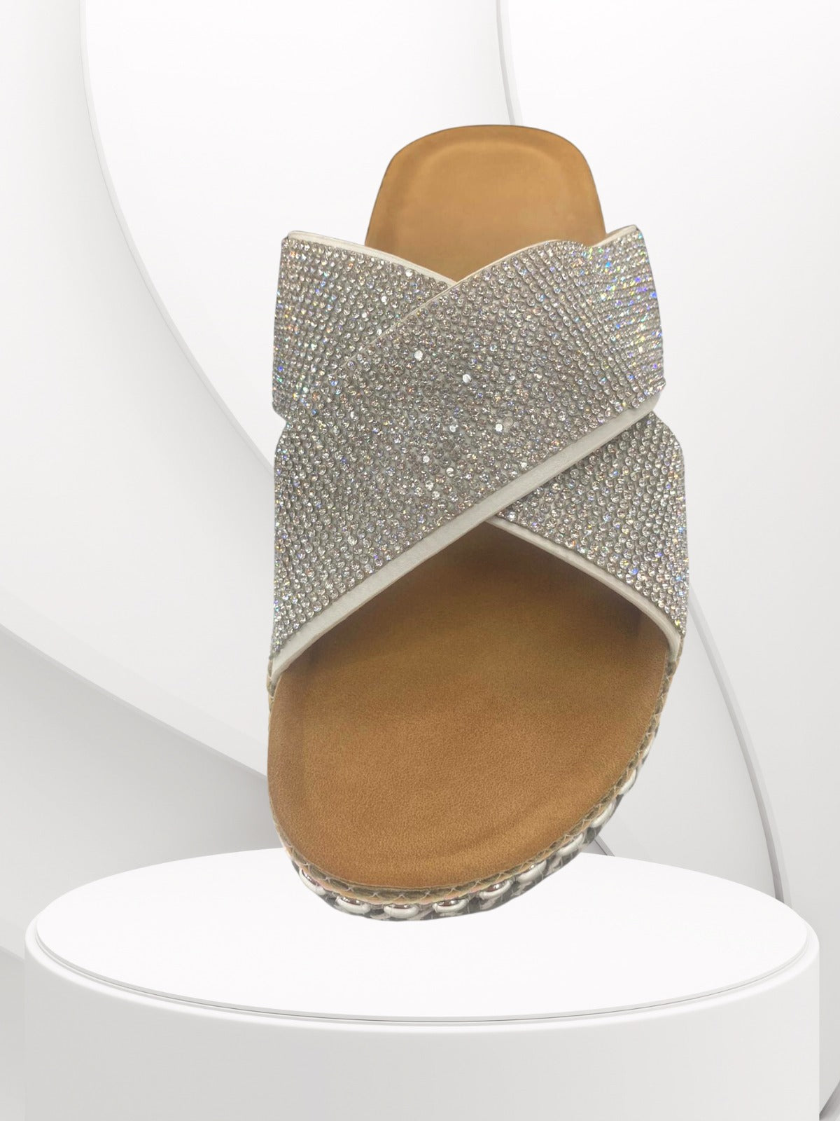 Silver Metallic Chunky Sole Thread Detailed Sliders