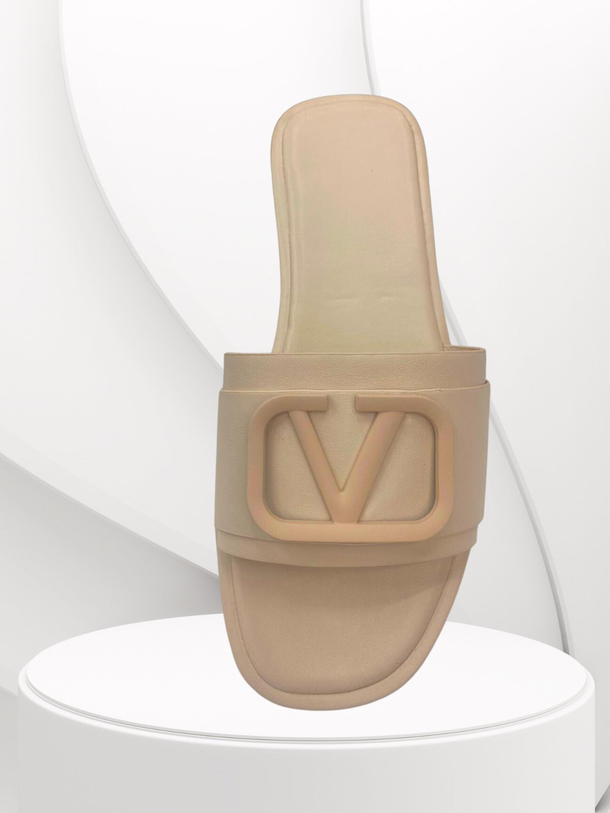 LV  Beige Buckle Flat Sliders