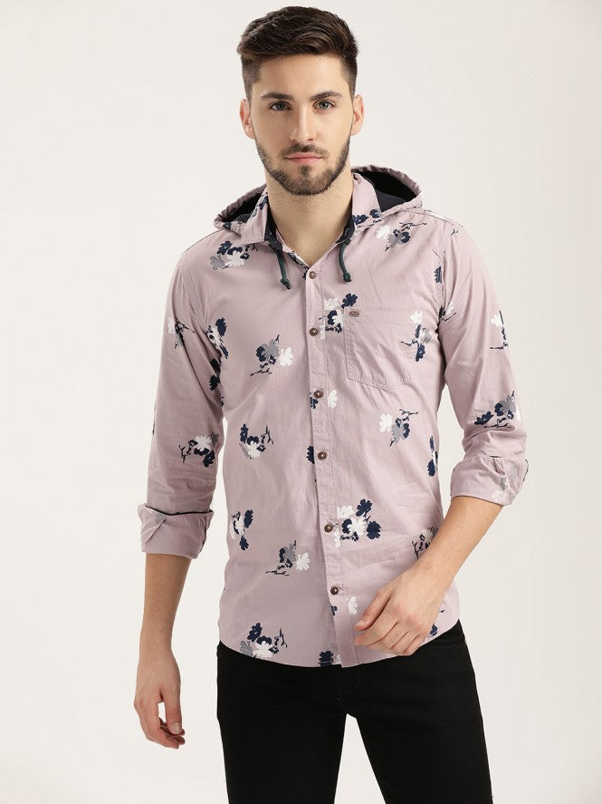 Men Full Sleeves Printed Casual Shirt (Navy Blue)