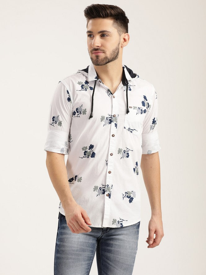 Men Full Sleeves Printed Casual Shirt (Navy Blue)