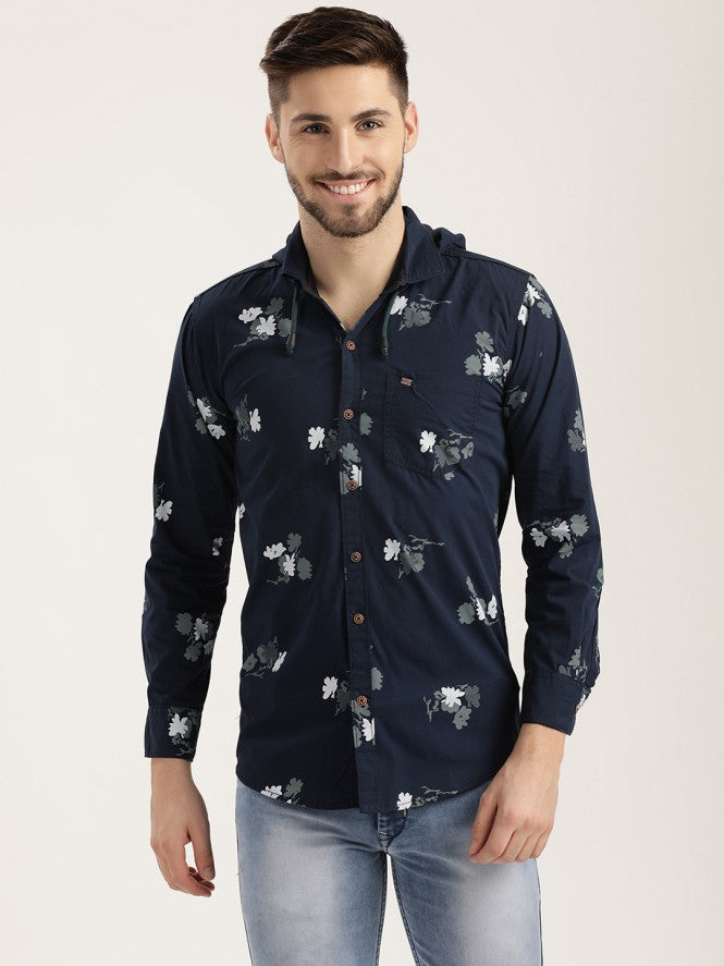 Men Full Sleeves Printed Casual Shirt (Navy Blue)