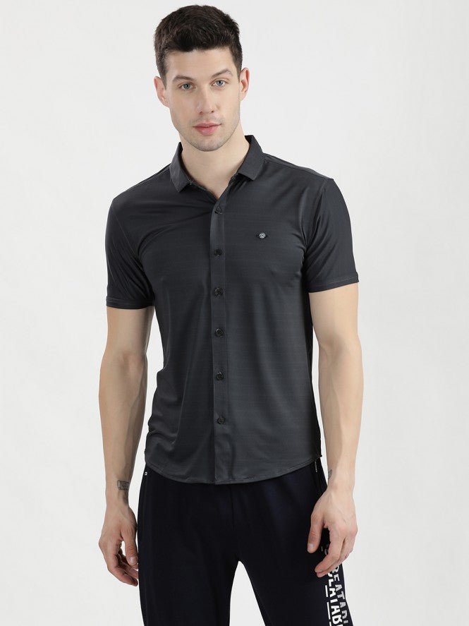Men Half Sleeves Plain Casual Shirt (Black)