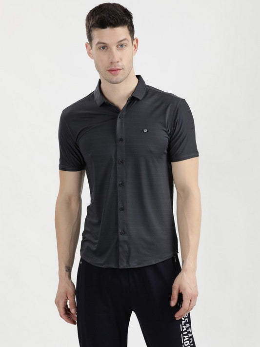 Men Half Sleeves Plain Casual Shirt (Black)