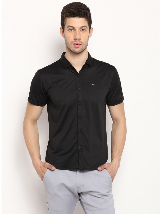 Men Half Sleeves Plain Casual Shirt (Black)