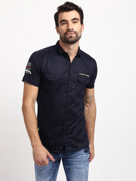 Men Half Sleeves Plain Casual Shirt (Rust)