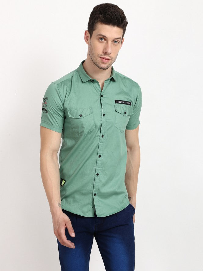 Men Half Sleeves Plain Casual Shirt (Rust)