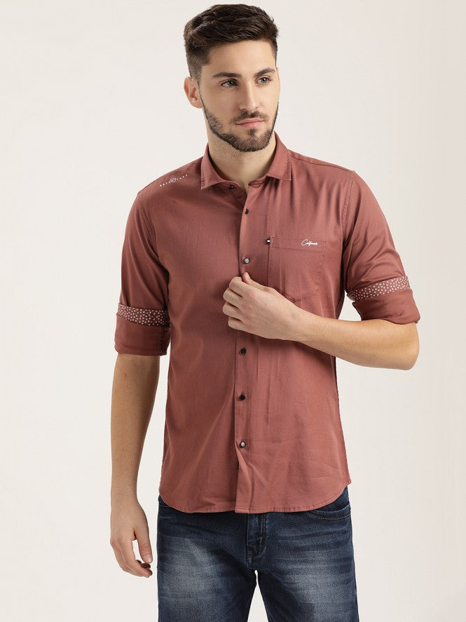 Men Full Sleeves Plain Casual Shirt (White)