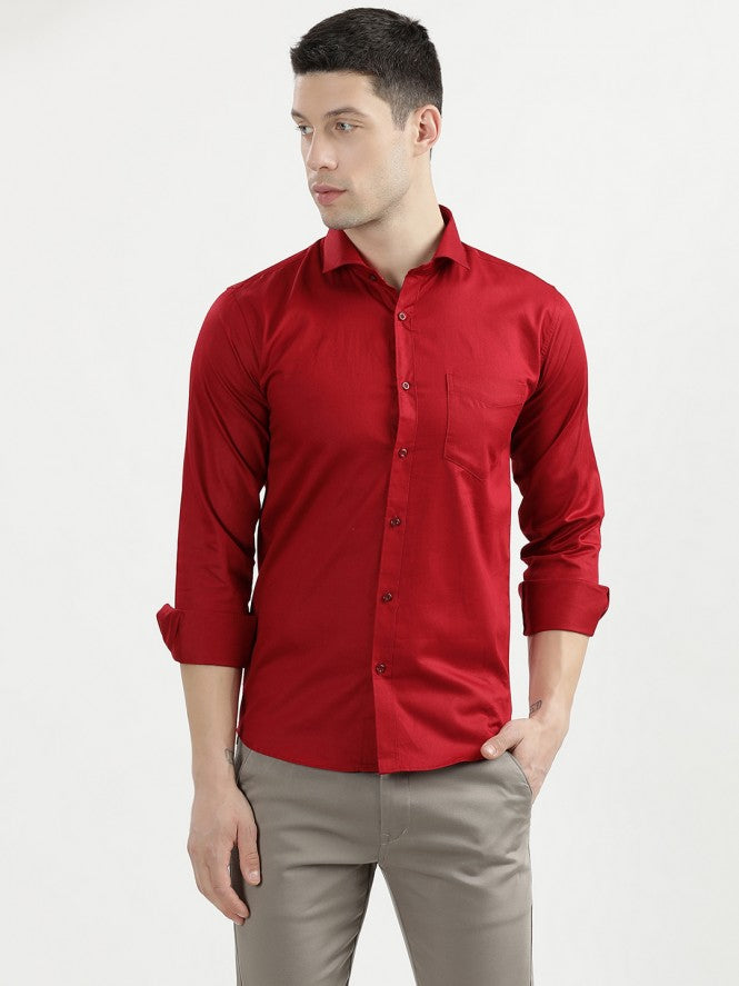 Men Full Sleeves Plain Semi Formal Shirt (Green)