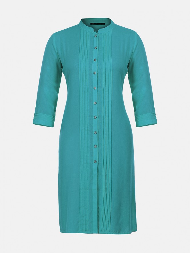 Women Rayon Full Sleeves Plain Kurti (Coral)