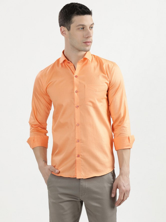 Men Full Sleeves Plain Semi Formal Shirt (Green)