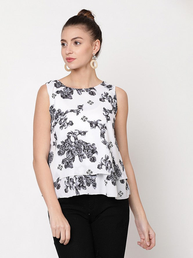 Women Printed Crop Top (White)