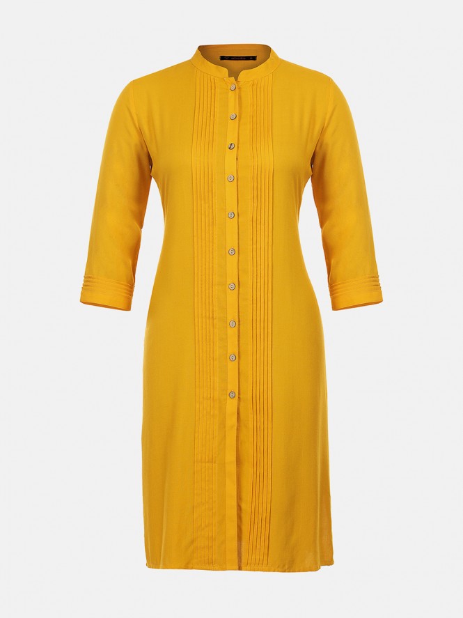 Women Rayon Full Sleeves Plain Kurti (Coral)