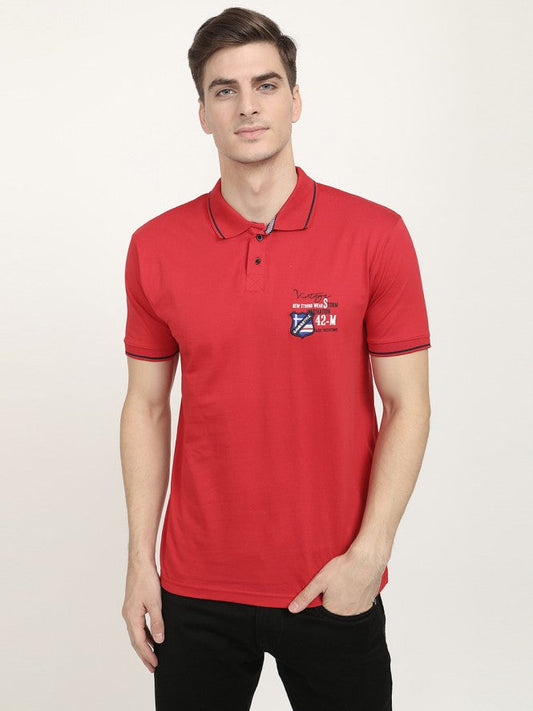 Men Half Sleeves Plain Polo Neck T-Shirt (Red)