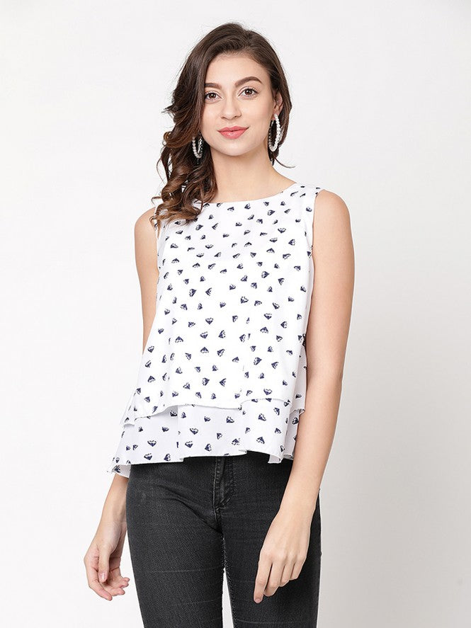 Women Printed Crop Top (White)