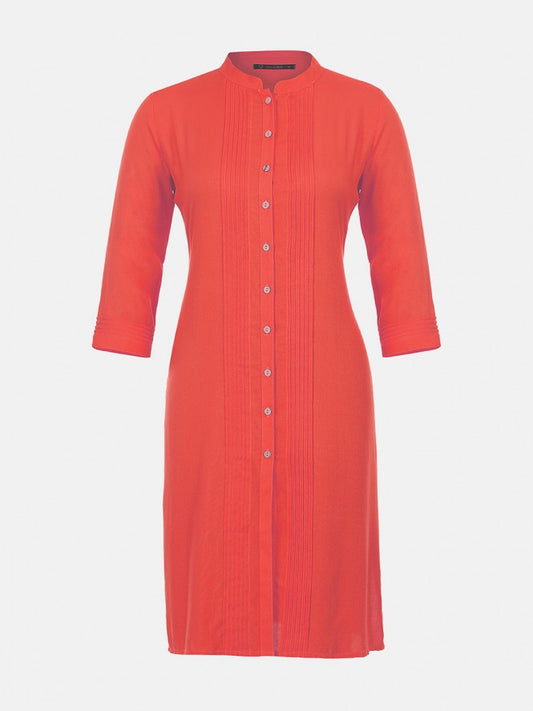 Women Rayon Full Sleeves Plain Kurti (Coral)