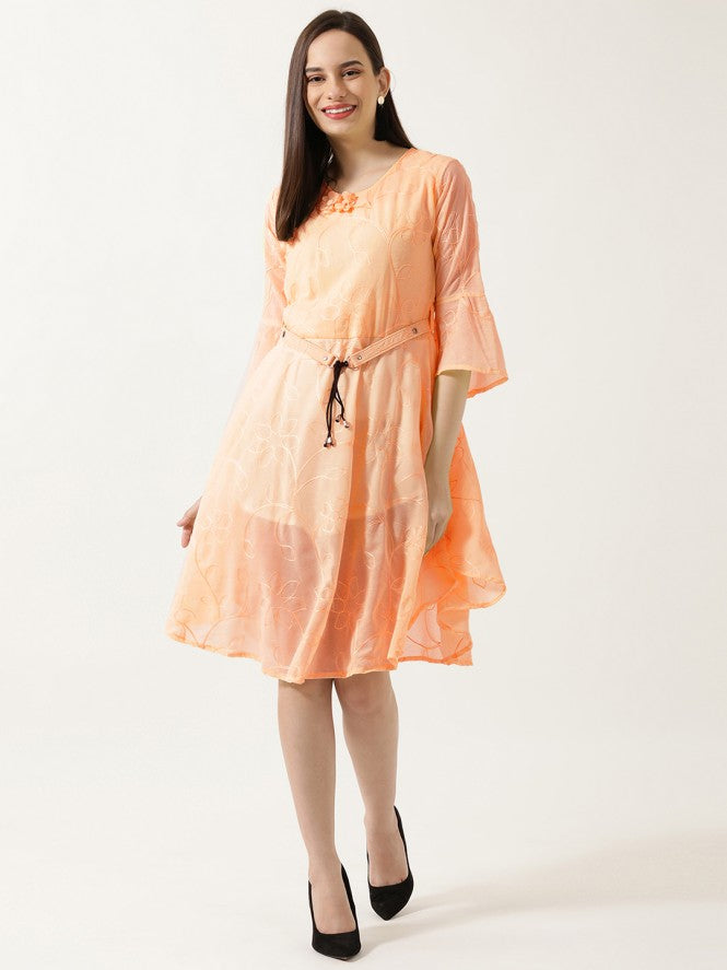 Women Half Sleeve Mid Frock (Yellow)