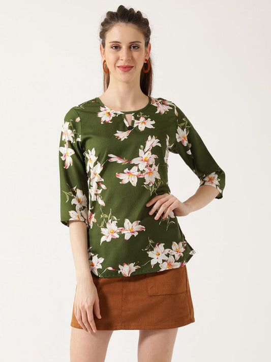 Women Hosiery Half Sleeves Printed Top (green)