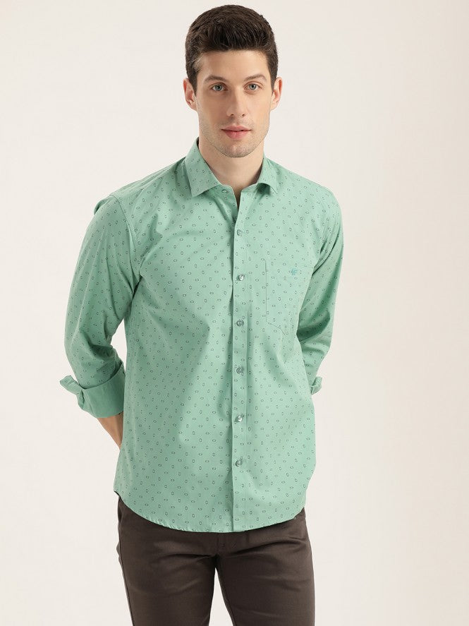 Men Full Sleeves Printed Semi Formal Shirt (White)
