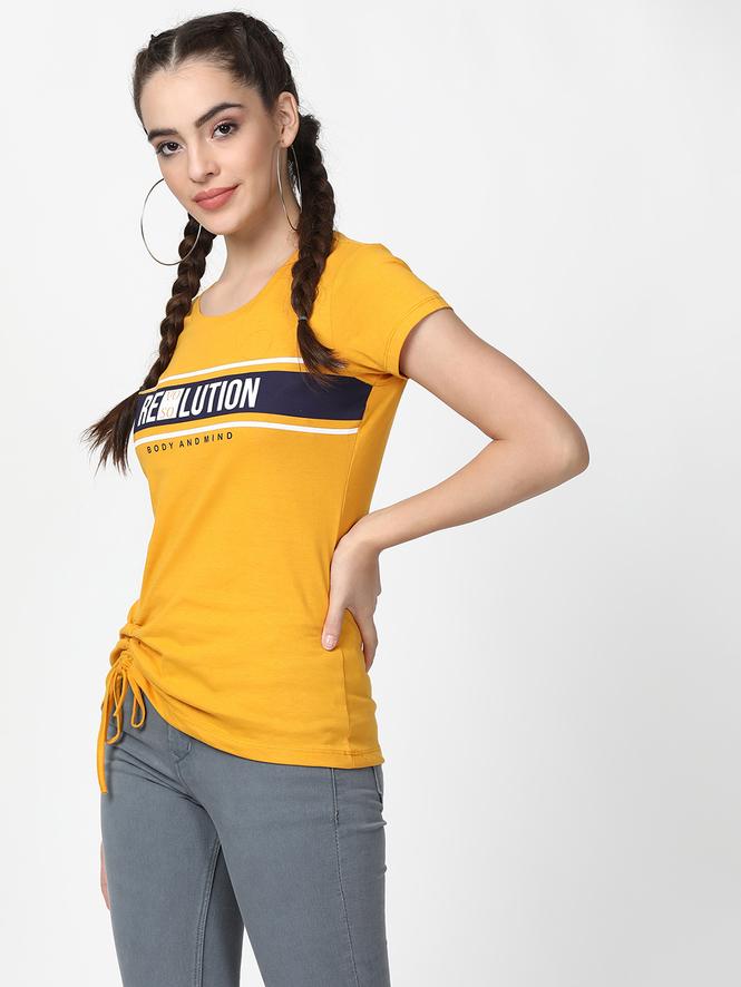Women Hosiery Half Sleeves Plain Top (Mustard)