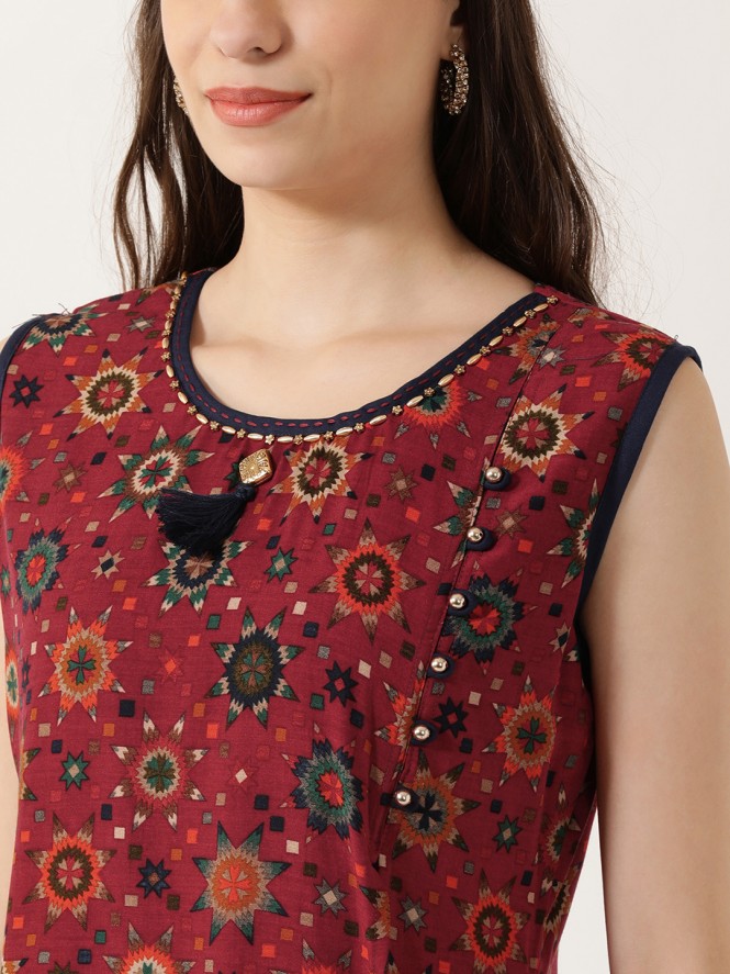 Women Rayon Printed Kurti (Maroon)