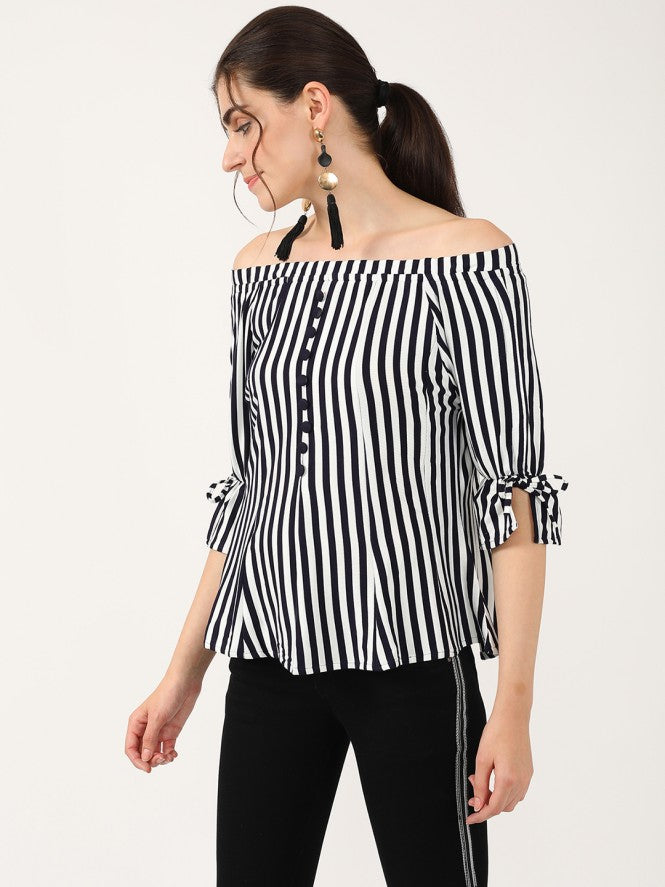 Women Half Sleeves Printed Top (Navy Blue)