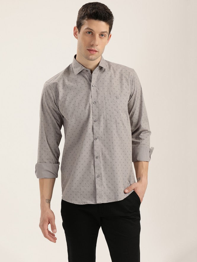 Men Full Sleeves Printed Semi Formal Shirt (White)