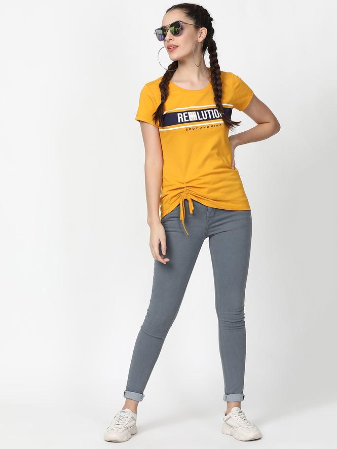 Women Hosiery Half Sleeves Plain Top (Mustard)