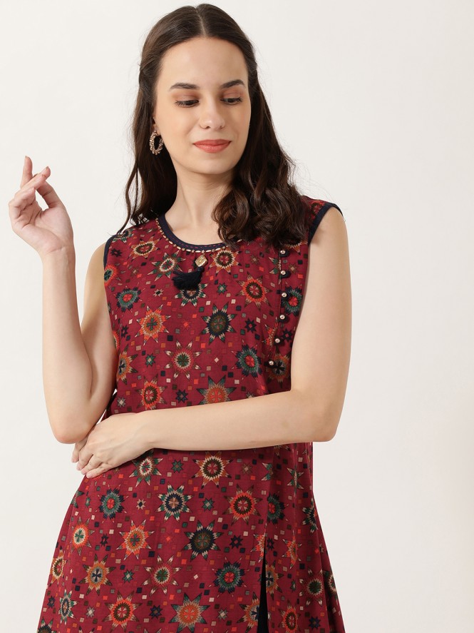 Women Rayon Printed Kurti (Maroon)